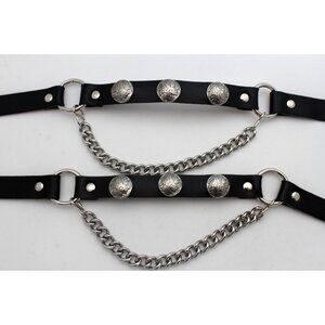 New Biker Men Western Boot Silver Chain Pair Faux Leather Straps Indian Charms